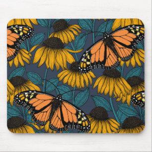 Monarch butterfly on yellow coneflowers mouse mat