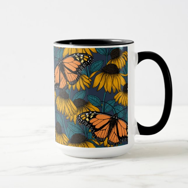 Monarch butterfly on yellow coneflowers mug (Right)