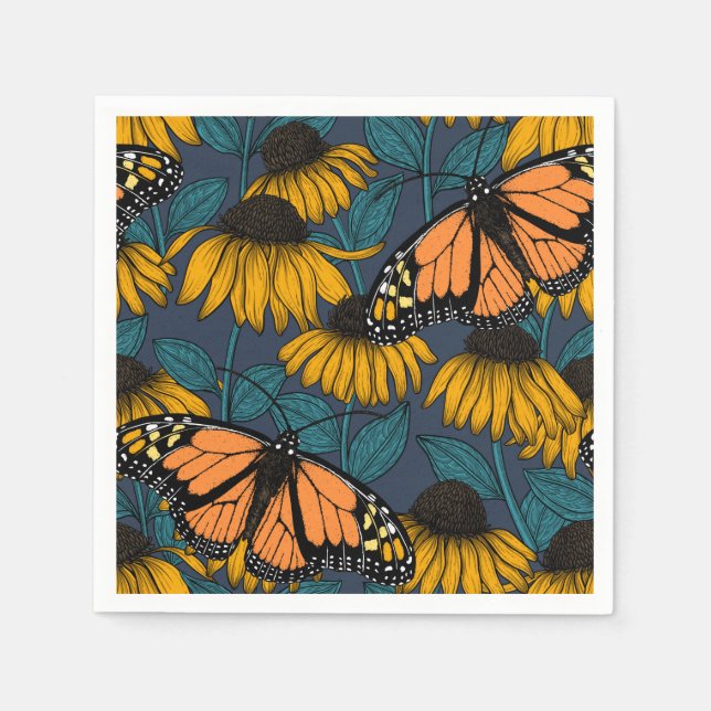 Monarch butterfly on yellow coneflowers napkin (Front)