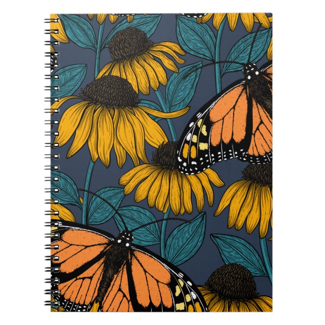 Monarch butterfly on yellow coneflowers notebook (Front)