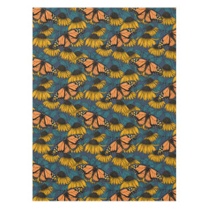 Monarch butterfly on yellow coneflowers tablecloth