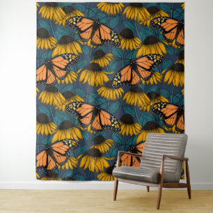 Monarch butterfly on yellow coneflowers tapestry