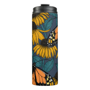 Monarch butterfly on yellow coneflowers thermal tumbler