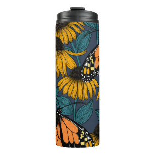 Monarch butterfly on yellow coneflowers thermal tumbler