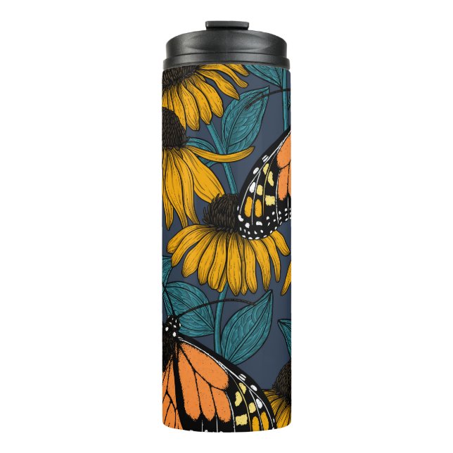 Monarch butterfly on yellow coneflowers thermal tumbler (Front)