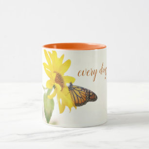 Monarch Butterfly on Yellow Flower Inspirational Mug