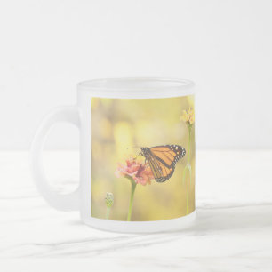 Monarch Butterfly on Zinnia Frosted Glass Coffee Mug