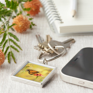 Monarch Butterfly on Zinnia Key Ring