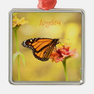 Monarch Butterfly on Zinnia Metal Tree Decoration