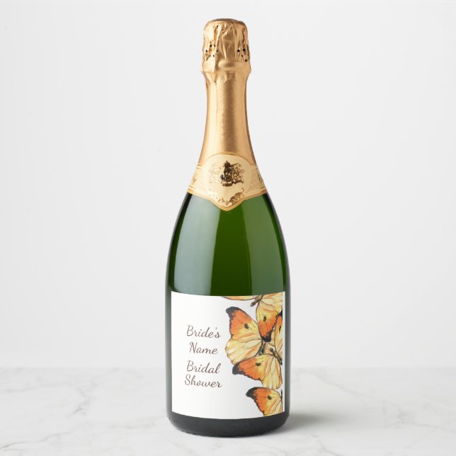 Monarch Butterfly Orange Bridal Shower Sparkling Wine Label (Front)