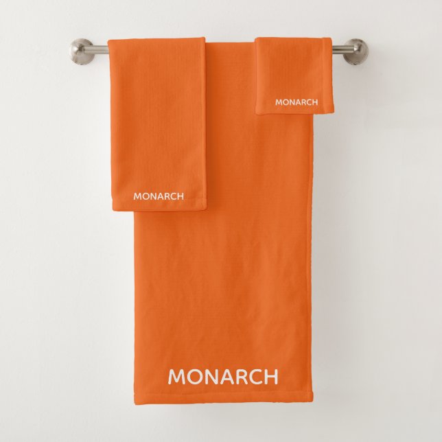 Monarch butterfly orange colour name bath towel set (Insitu)