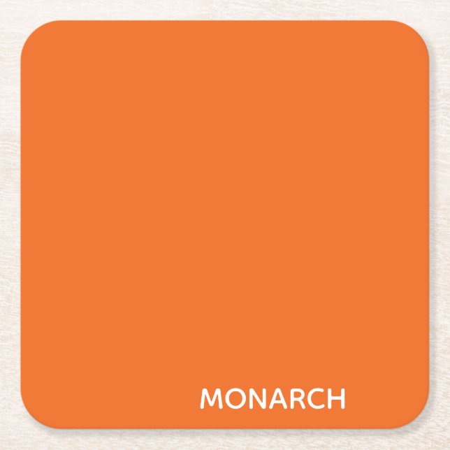 Monarch butterfly orange colour name square paper coaster (Front)