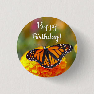 Monarch Butterfly Orange Marigold Photo Birthday 3 Cm Round Badge