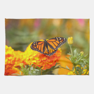 Monarch Butterfly Orange Marigold Photo Tea Towel