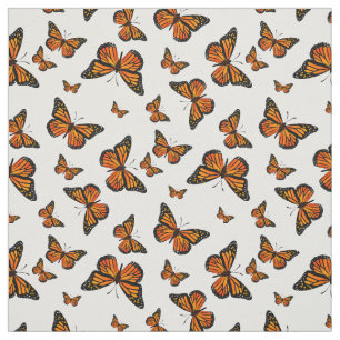 Monarch Butterfly Pattern on White Background Fabric