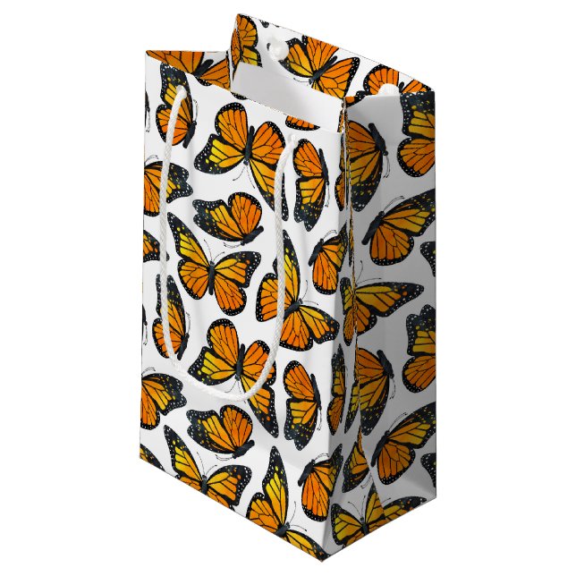 Monarch Butterfly Pattern Small Gift Bag (Front Angled)