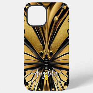 Monarch Butterfly Personalised Name Gold and Black iPhone 12 Pro Max Case