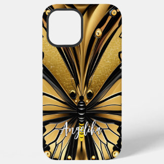 Monarch Butterfly Personalised Name Gold and Black iPhone 12 Pro Max Case