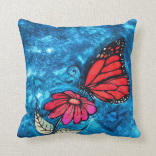 Monarch Butterfly Pillow: Original Silk Painting Cushion
