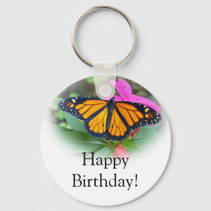 Monarch Butterfly Pink Floral Photo Birthday Key Ring