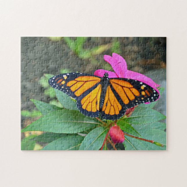 Monarch Butterfly Pink Floral Photo Jigsaw Puzzle (Horizontal)