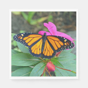 Monarch Butterfly Pink Floral Photo Napkin