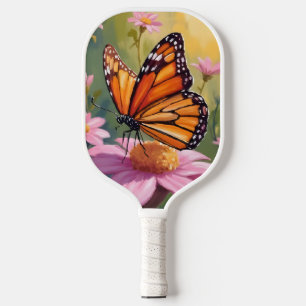 Monarch Butterfly Pink Flower Floral Painting Pickleball Paddle