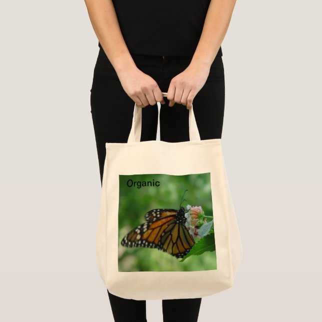 Monarch Butterfly Pink Flower Organic Tote Bag (Front (Product))