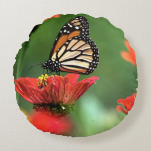 Monarch Butterfly Pollination Round Cushion