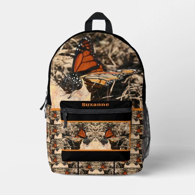 Monarch Butterfly Posing Nature Personalised Printed Backpack (Front)
