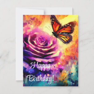 Monarch Butterfly Purple Rose Sunset Birthday Card