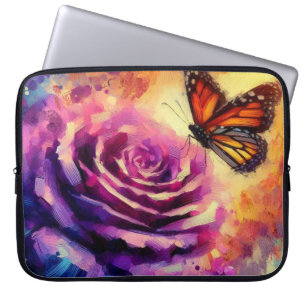 Monarch Butterfly Purple Rose Sunset Orange Laptop Sleeve