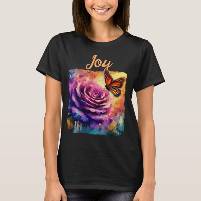 Monarch Butterfly Purple Rose Sunset Orange T-Shirt (Front)