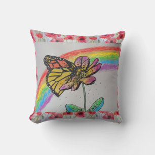 Monarch Butterfly Rainbow Painting Poppy Cushion