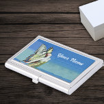 Monarch Butterfly Red Hair Vintage Fairy Business Card Holder<br><div class="desc">This vintage image has a red hair butterfly fairy dressed in a beautiful golden gown. Her colourful wings are those of a monarch butterfly. The background is a sky done in various shades of blue. See my store Art by MAR for matching products with this design.</div>