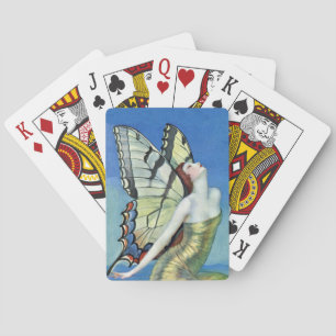Monarch Butterfly Red Hair Vintage Fairy Playing Cards