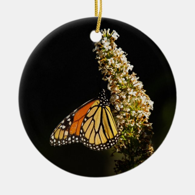 Monarch Butterfly Resting Ceramic Tree Decoration (Front)