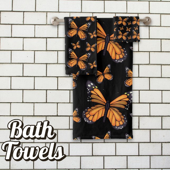 Monarch Butterfly Seamless Pattern Bath Towel Set (Iconic Beauty Unveiled: Monarch Elegance for Your Bath.)