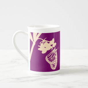 Monarch Butterfly Silhouette against Purple Bone China Mug