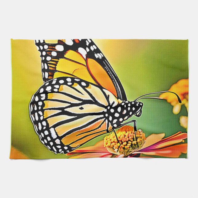 Monarch Butterfly Sip Design Tea Towel (Horizontal)