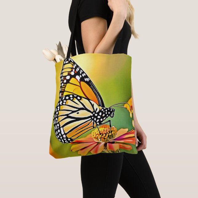 Monarch Butterfly Sip Design Tote Bag (Close Up)