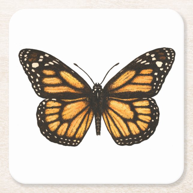 Monarch butterfly square paper coaster (Front)