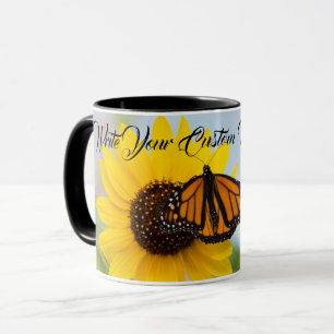 Monarch Butterfly & Sunflower Black Mug
