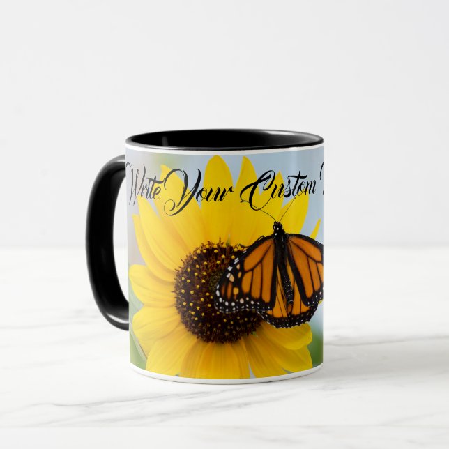 Monarch Butterfly & Sunflower Black Mug (Front Left)