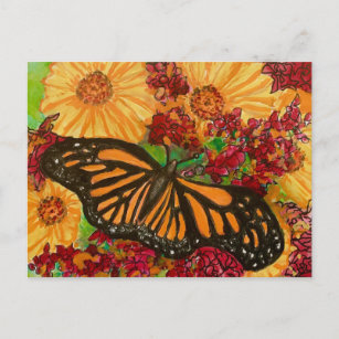 Monarch Butterfly Sunflowers Milkweed Watercolor Postcard