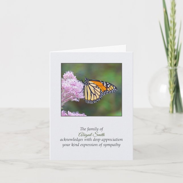 Monarch Butterfly Sympathy Thank You Card (Front)