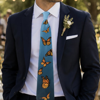 Monarch Butterfly Teal Blue Ombre Nature Pattern Tie