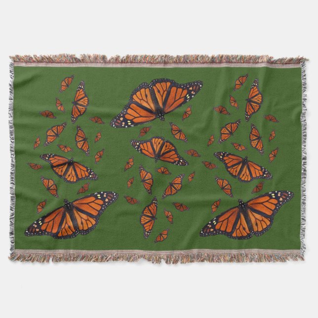 Monarch Butterfly Throw Blanket (Dark Green) (Front)