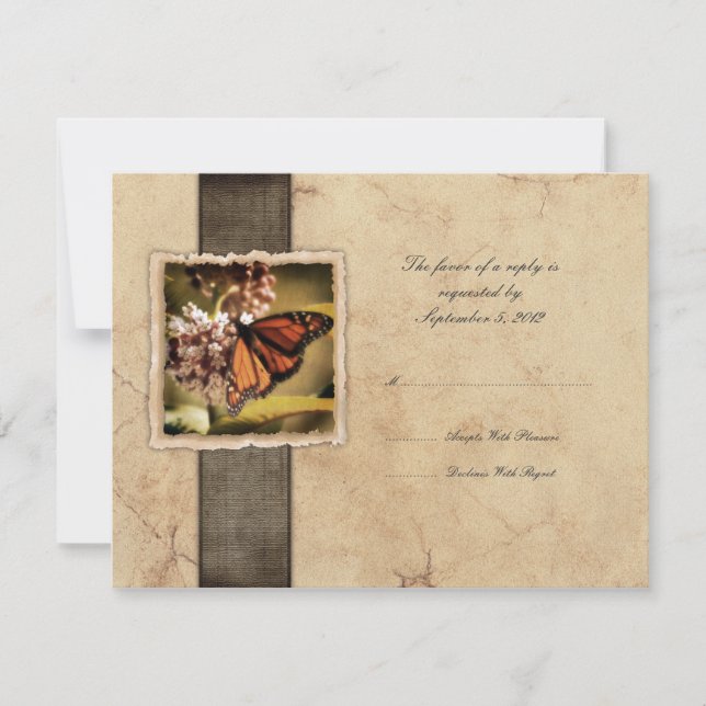 Monarch Butterfly Vintage  Wedding RSVP Card (Front)