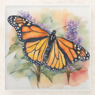 Monarch Butterfly Watercolor Print Glass Coaster